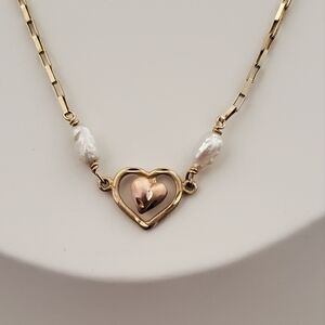 14K Gold & Pearl Heart Necklace